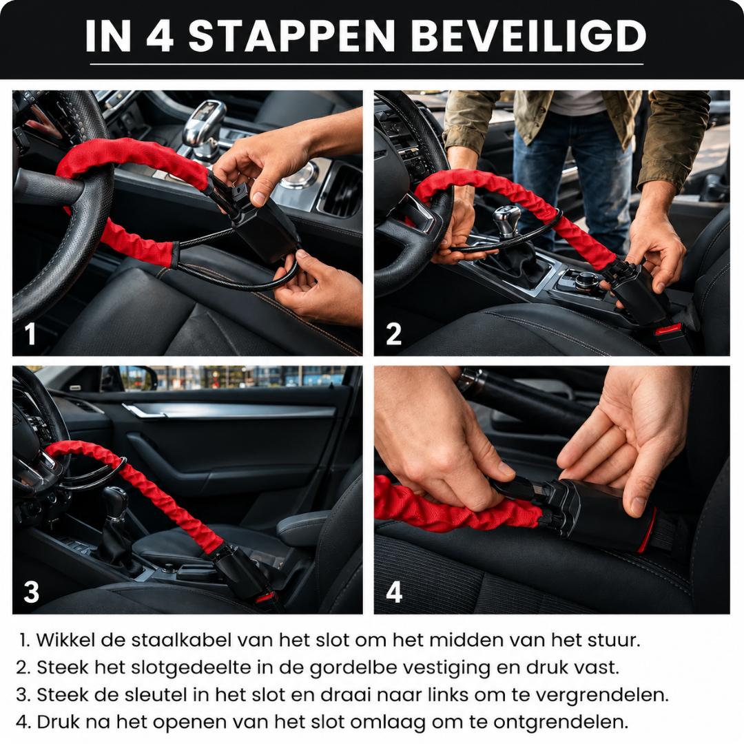 Stuurslot met Gordelbeveiliging – Zet je auto op slot in 10 seconden