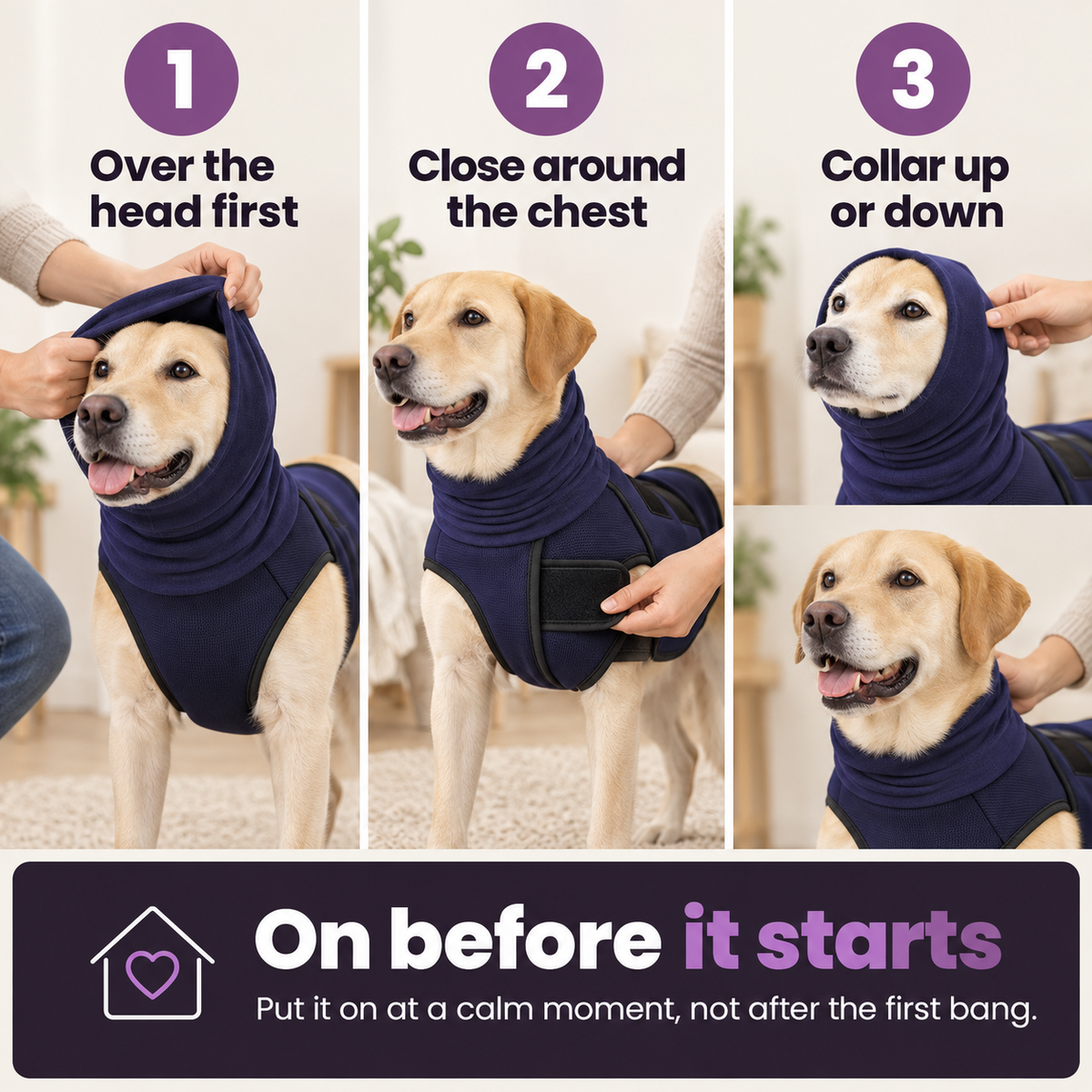 Over the head, fasten, collar up