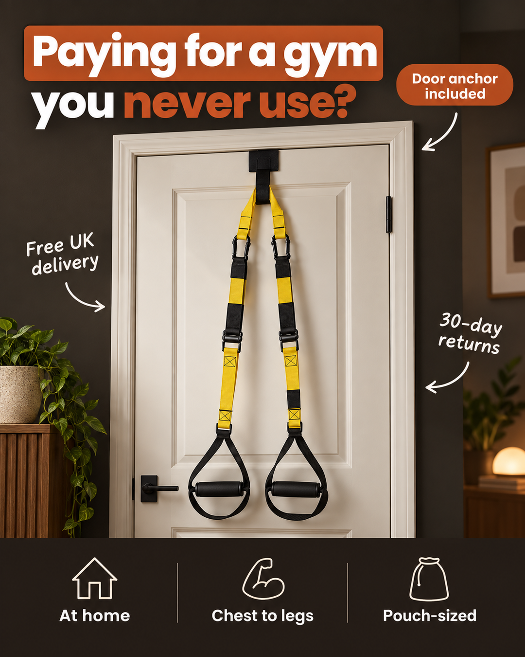 StrapEase suspension trainer hanging from a door