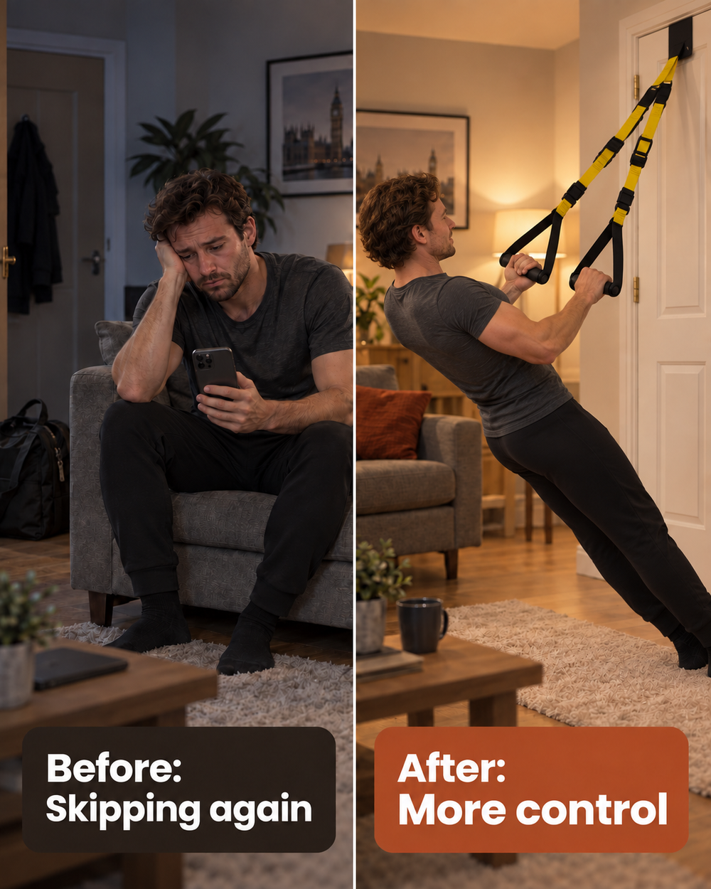 Before and after: skipping the gym versus training at home with StrapEase